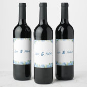 Elegante Blauwe Bloemige Trouw Wijn Etiket (Flessen)