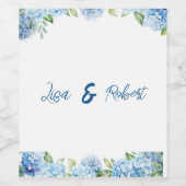 Elegante Blauwe Bloemige Trouw Wijn Etiket (Enkel label)