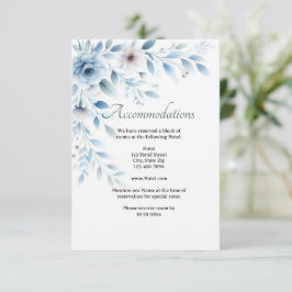 Elegante Blauwe Bloemige Trouwaccommodatie Informatiekaartje