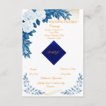 Elegante Blauwe Bloemige Trouwdetailskaart
