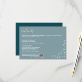 Elegante Blauwe Bloemige Trouwdetailskaart RSVP Kaartje