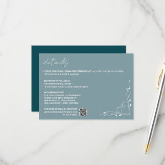 Elegante Blauwe Bloemige Trouwdetailskaart RSVP Kaartje