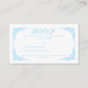 Elegante Blauwe Bloemige Trouwkaart RSVP Informatiekaartje