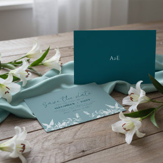 Elegante Blauwe Bloemige Trouwkaart 'Save the Date RSVP Kaartje