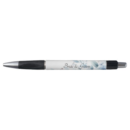 Elegante Blauwe Bloemige Trouwpen Pen (Voorkant)