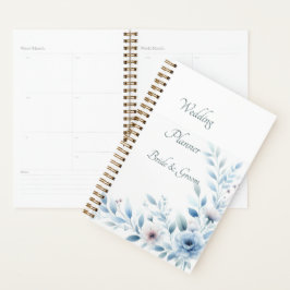 Elegante Blauwe Bloemige Trouwplanner Planner