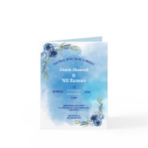 Elegante blauwe bloemige trouwuitnodiging
