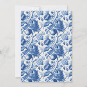 Elegante Blauwe Bloemige Trouwuitnodiging Kaart (Achterkant)
