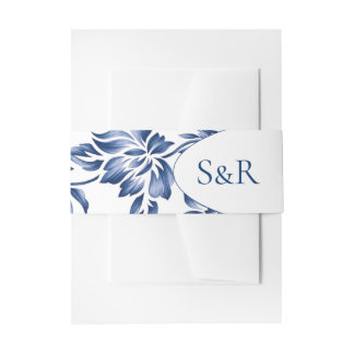 Elegante Blauwe Bloemige Vintage Bruiloft Uitnodigingen Wikkel