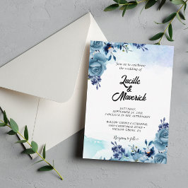 Elegante Blauwe Bloemige Violet Waterverf Bloemen Kaart