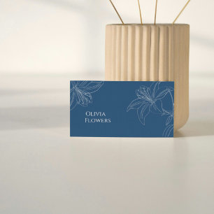 Elegante Blauwe Bloemige Visitekaart   Minimalisti Visitekaartje