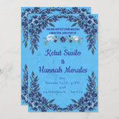 Elegante Blauwe Bloemige Walimah Uitnodiging (Voorkant / Achterkant)