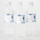 Elegante blauwe bloemige waterfleslabels voor trou waterfles etiket (Flessen)