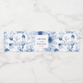 Elegante blauwe bloemige waterfleslabels voor trou waterfles etiket (Enkel label)