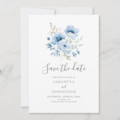 Elegante Blauwe Bloemige Waterverf Bruiloft Save The Date (Voorkant)