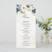 Elegante Blauwe Bloemige Winter Bruiloftsmenu Menu (Staand voorkant)