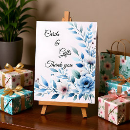 Elegante Blauwe Bloemkaarten & Cadeaus Reclamebord Met Voetstuk
