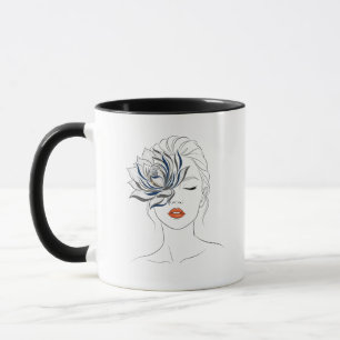 Elegante blauwe bloemlijn kunst vrouw mok