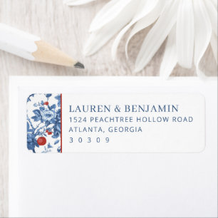 Elegante Blauwe Bloemrand Etiket