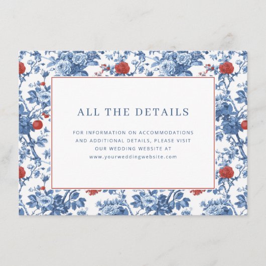 Elegante Blauwe Bloemrand Informatiekaartje (Voorkant)