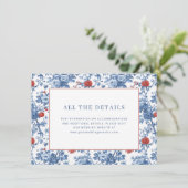 Elegante Blauwe Bloemrand Informatiekaartje (Staand voorkant)