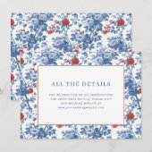 Elegante Blauwe Bloemrand Informatiekaartje (Voorkant / Achterkant)