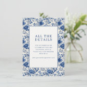 Elegante Blauwe Bloemrand Informatiekaartje (Staand voorkant)