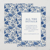 Elegante Blauwe Bloemrand Informatiekaartje (Voorkant / Achterkant)