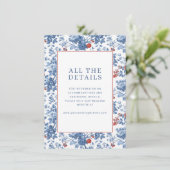 Elegante Blauwe Bloemrand Informatiekaartje (Staand voorkant)