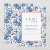 Elegante Blauwe Bloemrand Informatiekaartje (Voorkant / Achterkant)