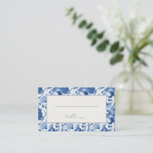 Elegante Blauwe Bloemrand Plaatskaartje