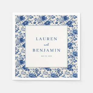 Elegante Blauwe Bloemrand Servet