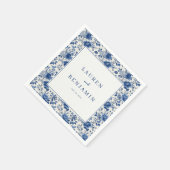 Elegante Blauwe Bloemrand Servet (Hoek)