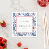 Elegante Blauwe Bloemrand Servet (Insitu)