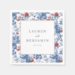 Elegante Blauwe Bloemrand Servet
