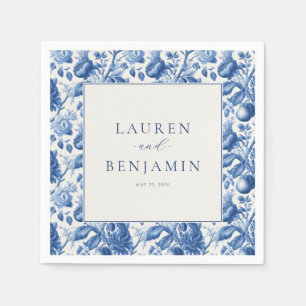 Elegante Blauwe Bloemrand Servet