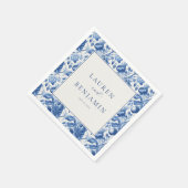 Elegante Blauwe Bloemrand Servet (Hoek)