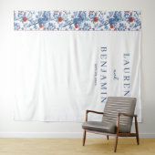 Elegante Blauwe Bloemrand Wandkleed (In Situ (horizontaal))
