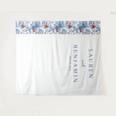 Elegante Blauwe Bloemrand Wandkleed (Voorkant (horizontaal))