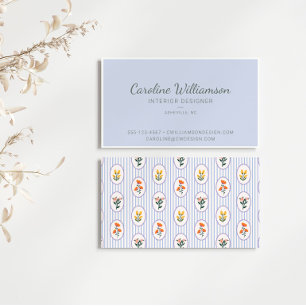 Elegante Blauwe Bloemrijke Chic Script Interieur O Visitekaartje