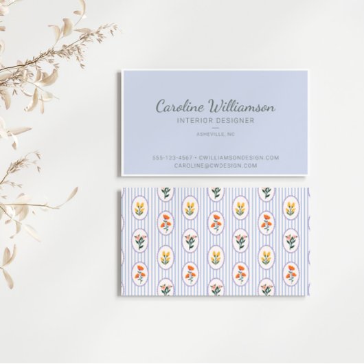 Elegante Blauwe Bloemrijke Chic Script Interieur O Visitekaartje