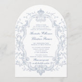 Elegante blauwe bloemrijke frame QR-code bruiloft Kaart (Voorkant)