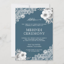 Elegante Blauwe Bloemrijke Kant Islamitische Mosli