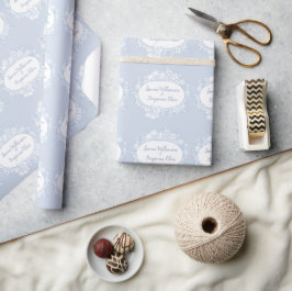 Elegante Blauwe Bloemrijke Open Huis Bruiloftsrece Cadeaupapier