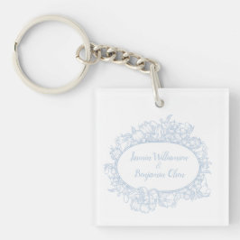 Elegante Blauwe Bloemrijke Open Huis Bruiloftsrece Sleutelhanger