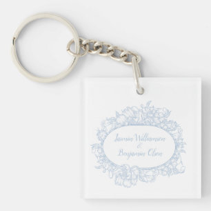 Elegante Blauwe Bloemrijke Open Huis Bruiloftsrece Sleutelhanger
