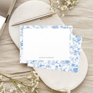 Elegante blauwe bloemrijke rand Franse Toile de Jo Notitiekaartje