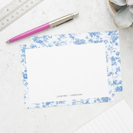 Elegante blauwe bloemrijke rand Franse Toile de Jo Notitiekaartje