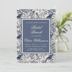 Elegante Blauwe Bloemrijke Toile Fleurie Bruids Br Kaart