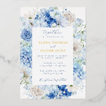 Elegante Blauwe Bloemrijke Trouwframe Bruiloft